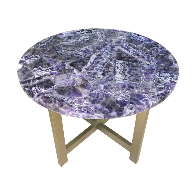 Purple Crystal Gemstone Round Side Tables